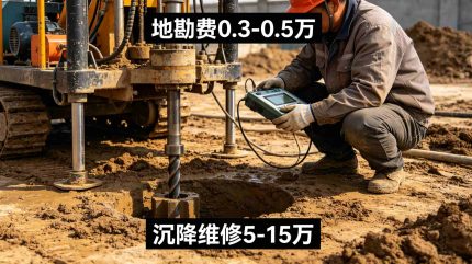 地勘钻探现场地勘费0.3-0.5万,沉降维修5-15万