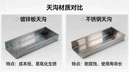 不同材质天沟对比(镀锌板 vs 不锈钢)