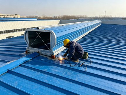 通风气楼安装施工 基座焊接作业 钢结构屋面施工