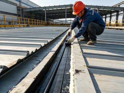 屋面搭接缝双密封施工实拍(显示密封胶+止水带)