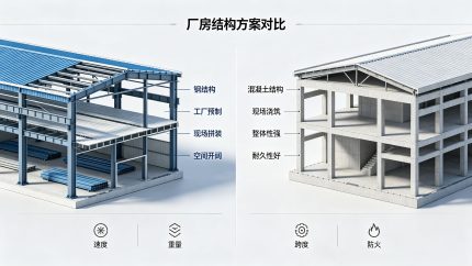 钢结构与混凝土厂房对比示意