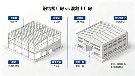 钢结构与混凝土厂房对比示意