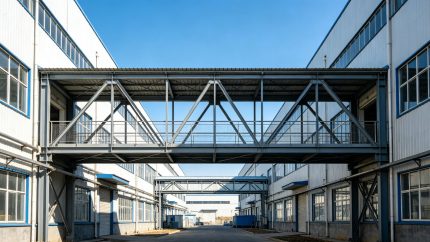 已建成的钢结构连廊或厂区人行天桥实景