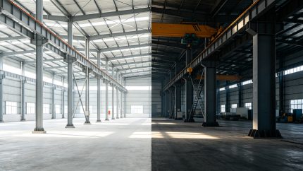 门式刚架厂房与重钢厂房内部对比实景
