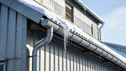 天沟落水管与屋面坡度节点,对应"排水畅通"